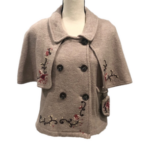 ANTHROPOLOGIE Charlie & Robin Safekeeping Embroidered Wool Capelet M